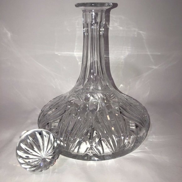 VTG Heavy Clear Cut Lead Crystal Glass Flare Ship's Table Decanter 8" - Picture 7 of 12
